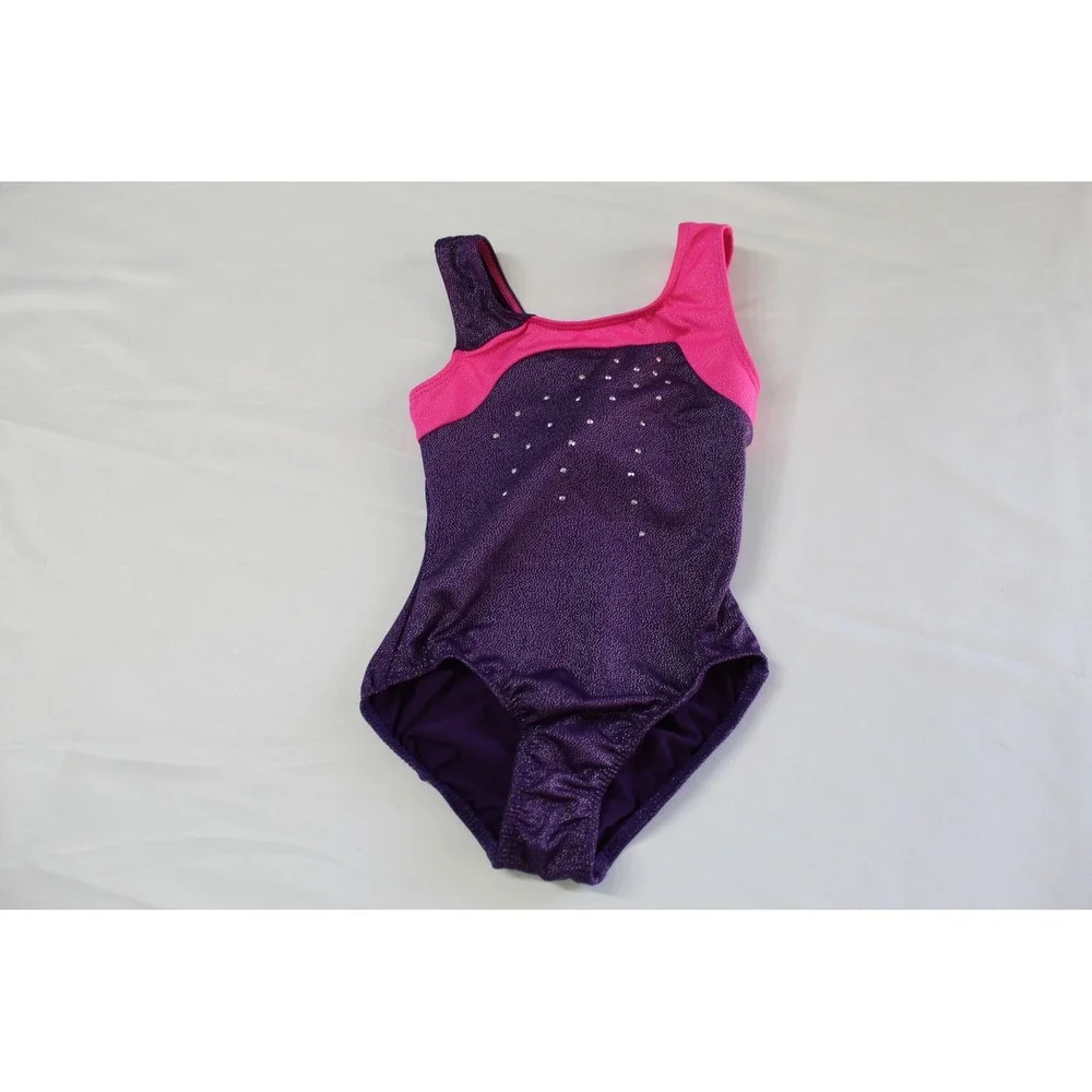 Freestyle by Danskin Girls Purple Pink Shimmer Rhinestone Leotard Size 4/5 XS